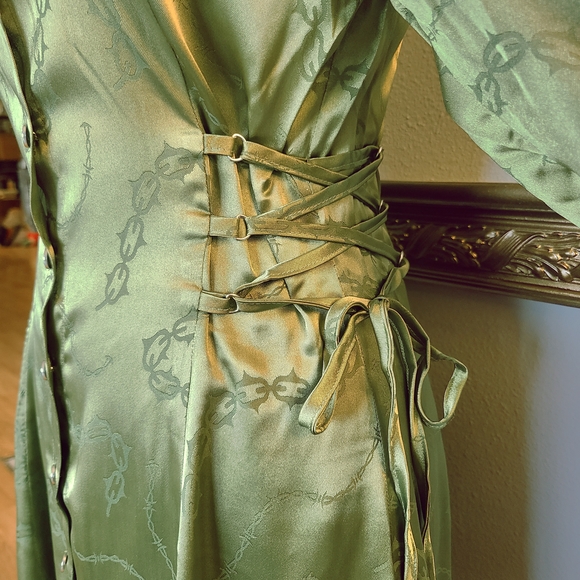 Dangerfield Olive Satin Corset Dress - Picture 3 of 13